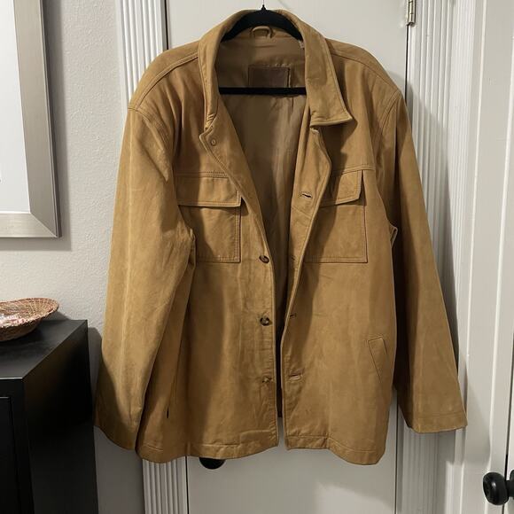 Tan Suede Leather Barn Coat Utility Jacket Mens XL Sport Chore Hunting - Picture 10 of 16